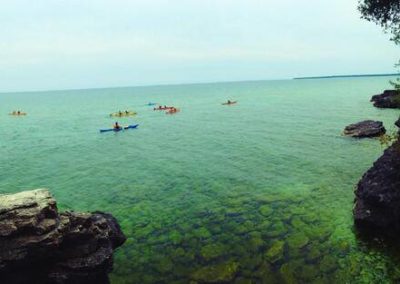 Looking out at kayakers on Lake Michigan