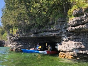 kayak in cave at Niagara escarpment