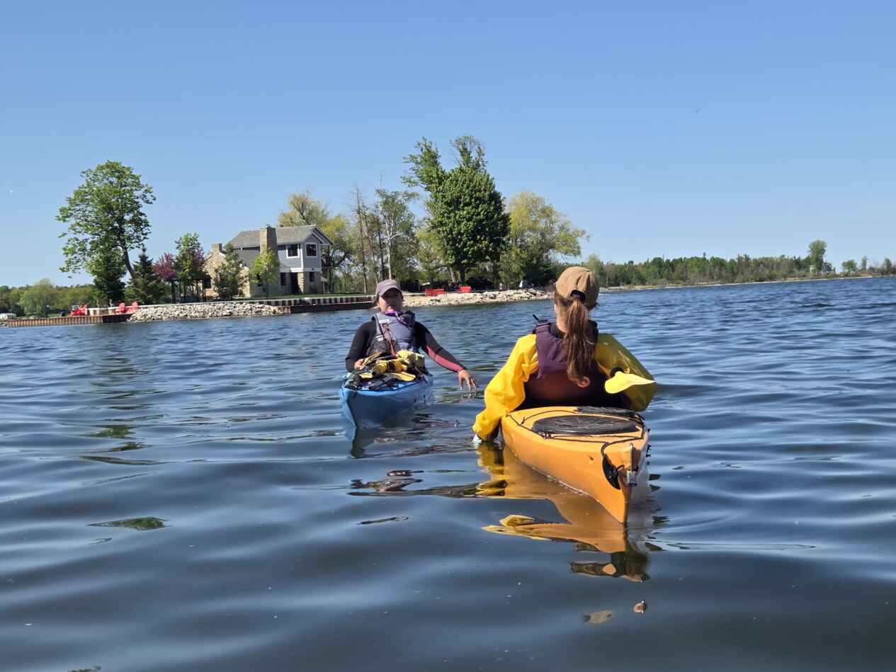 Two girls kayaking at Potawatomi State Park.